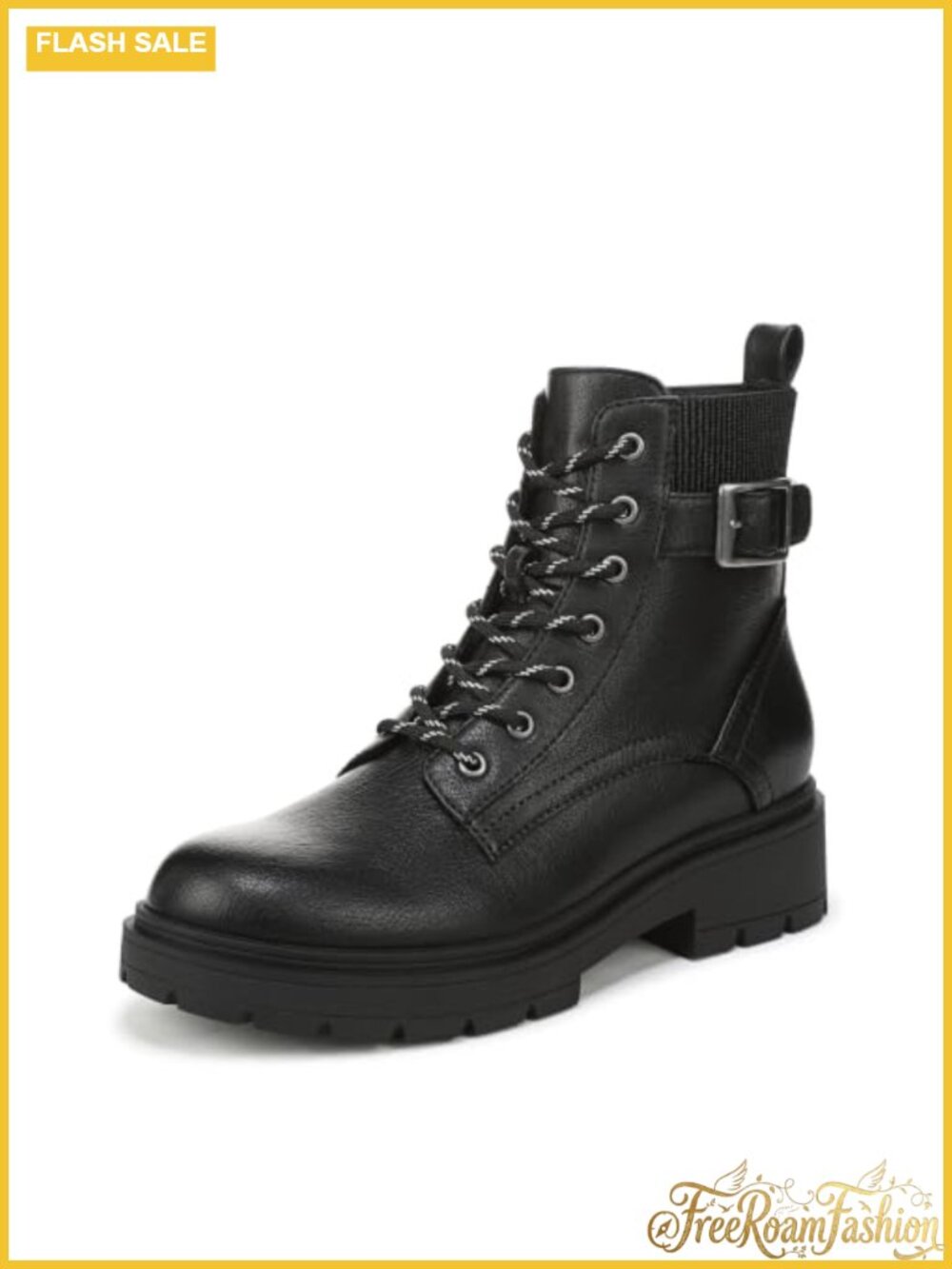 Faux Leather Ankle Booties with Zipper and Laces, Round Toe, 2 Inch Heel